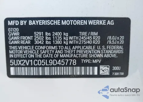 2020 BMW X4 xDrive30I from USA, damaged, VIN 5UX2V1C05L9D45778